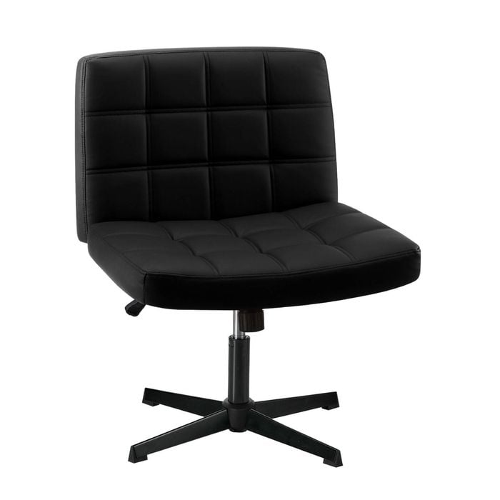 Oikiture Armless Office Desk Chair Leather Black