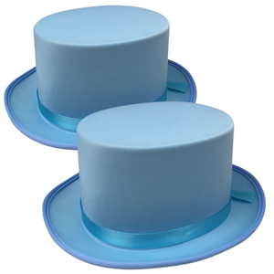 2x SATIN TOP HAT Costume Party Cap Fancy Dress Trilby Fedora One Size Sky Blue