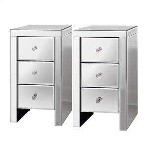 ALFORDSON 2x Mirrored Bedside Table Silver