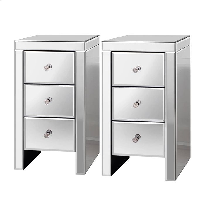 ALFORDSON 2x Mirrored Bedside Table Silver