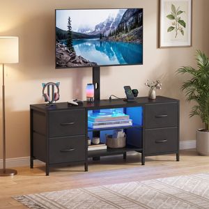 Advwin 130cm LED TV Cabinet w/ Mount Adjustable Entertainment Unit Stand w/ Power Outlet & Drawer Black