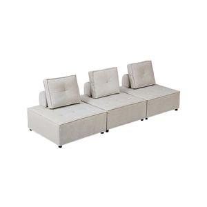 Foret 3pc Armless Seat Modular Extension Lounge Couch Velvet Fabrics Sofa Beige