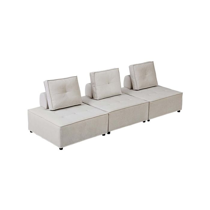 Foret 3pc Armless Seat Modular Extension Lounge Couch Velvet Fabrics Sofa Beige