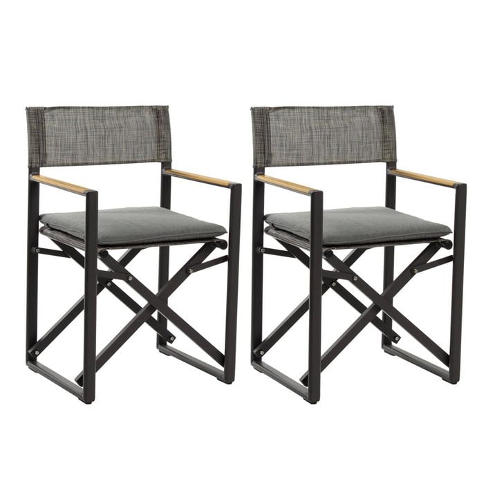 GRACE Deck Chair Anthracite with seat cushion (set of 2)