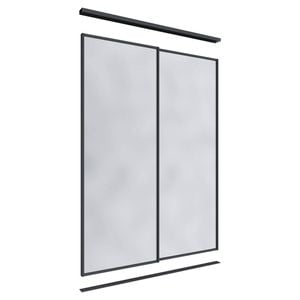 Lugna 2400 x 1201-1800mm Black Mirror Wardrobe Double Sliding Doors