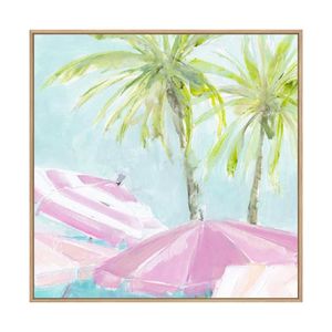 Artey | Summer Pink Umberllas I - Framed Canvas - Natural Frame - 50 x 50cm