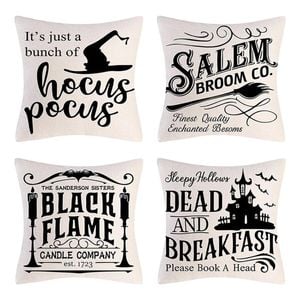Catzon 4 Pcs Scary Throw Pillow Covers Linen Cushion Case for Decor 45X45cm