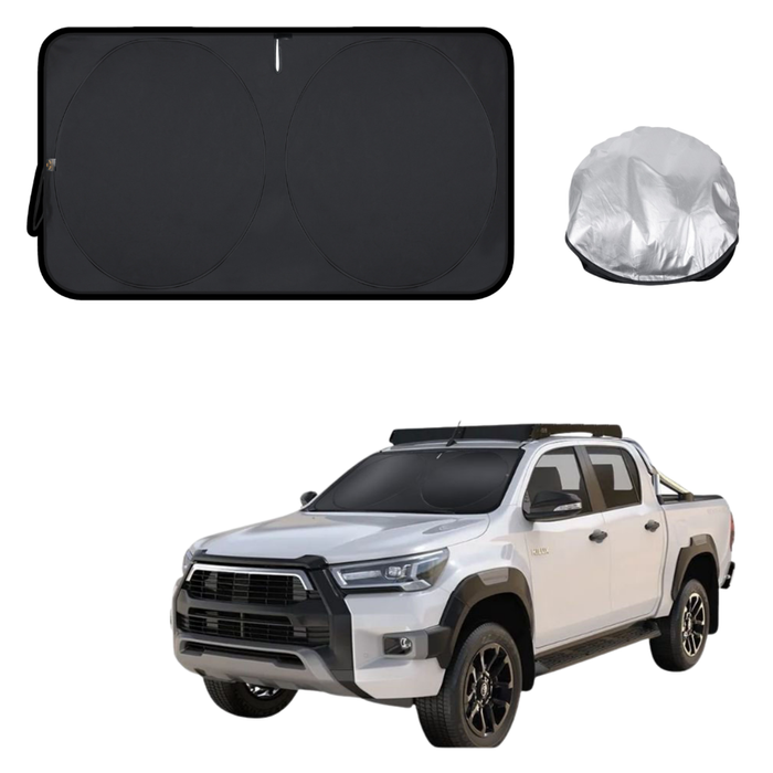Front Windscreen Sun Shade for Toyota Hilux Double Cab 2015 - Current - Standard 150 x 85 cm - Black