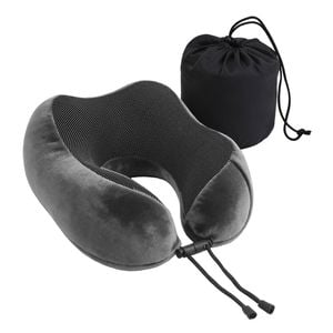 Wanderlite Travel Neck Pillow for Airplanes Memory Foam with Storage Bag, Grey
