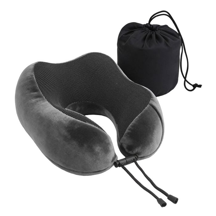 Wanderlite Travel Neck Pillow for Airplanes Memory Foam with Storage Bag, Grey