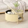 Advwin 80cm Round Coffee Table Fluted Center Table w/ Sliding Door Cabinet Side Table w/ Hidden Storage & Shelf Oak