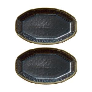 2pk Ecology Midnight Matte Glaze Gretta Oval Platter Serveware 26x15.5cm