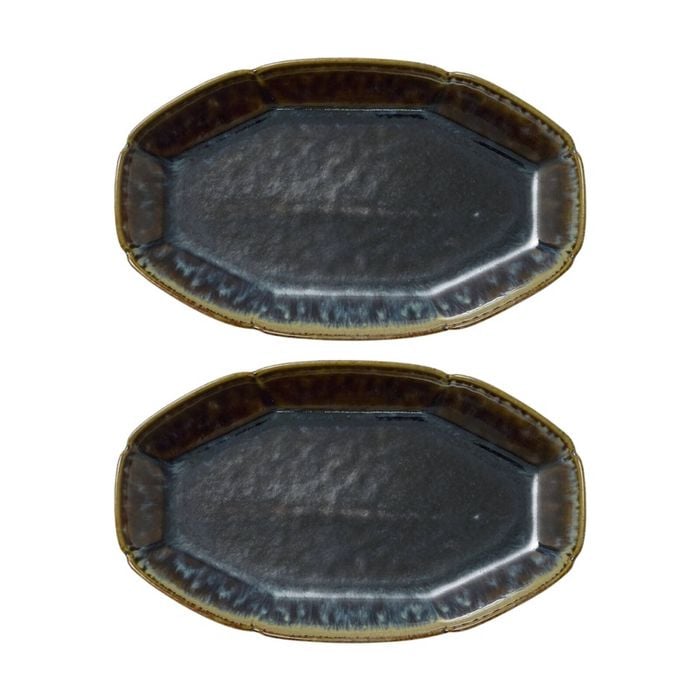 2pk Ecology Midnight Matte Glaze Gretta Oval Platter Serveware 26x15.5cm