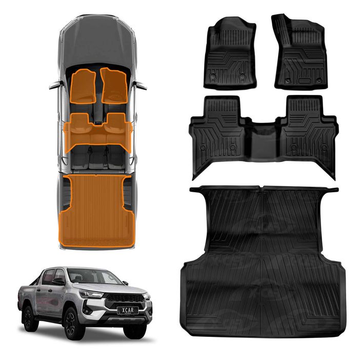 3d Floor Mats Tub Liner Set For Toyota Hilux Dual Cab Auto 2016-2025 J-deck Heavy Duty All Weather Car Mats