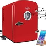 Koolatron 4l Red Retro Mini Fridge Bluetooth Speaker Portable Refrigerator Personal Cooler