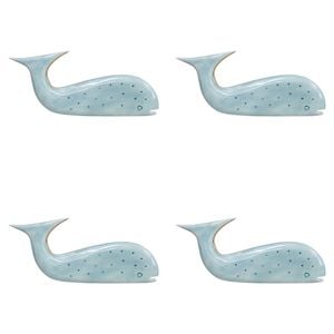 2PK LVD Large Wooden Home Decorative Speckled Whale 30x13.5cm Soft Blue