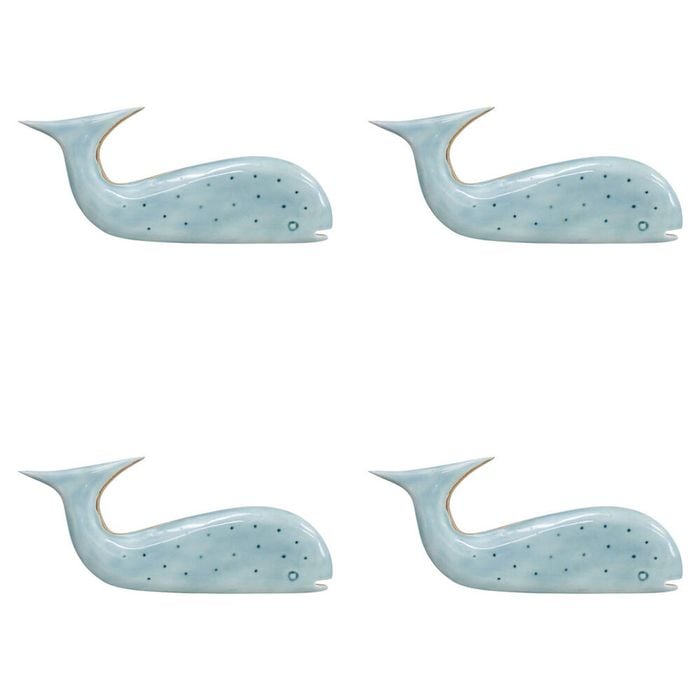 2PK LVD Large Wooden Home Decorative Speckled Whale 30x13.5cm Soft Blue