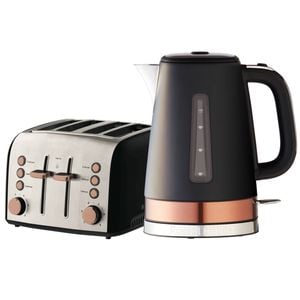 Russell Hobbs Brooklyn 4 Slice Toaster Kettle Set - Black/copper