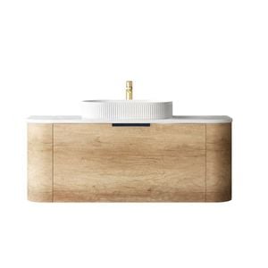 Attica 1200mm Natural Oak Bentwood Curved Vanity With Matte White Stone Top