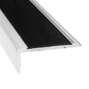 Duratac 1800mm Clear Aluminium Stair Nosing with Black Vinyl Insert and Countersunk Holes - 5 Pack