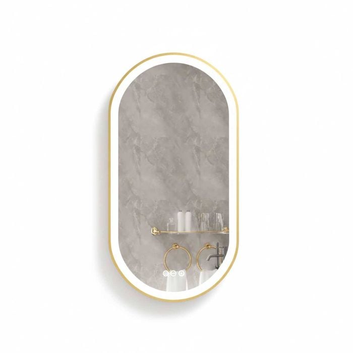 P&P Gold Oval LED Mirror Anti Fog Dimmable Touch Modern Bathroom Vanity Style