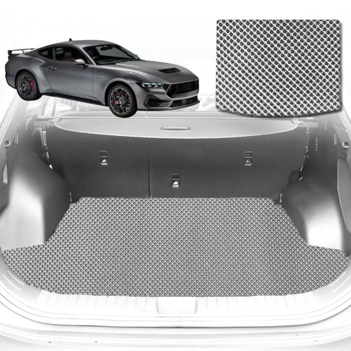 6D Diamond Car Boot Mat for Ford Mustang (S550)2015-2024-(with right ear)-Cargo Mat-Grey-Outback GT