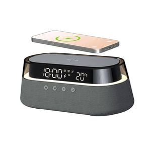 Catzon Alarm Clock Wireless Charging Night Light Bluetooth Speaker-black
