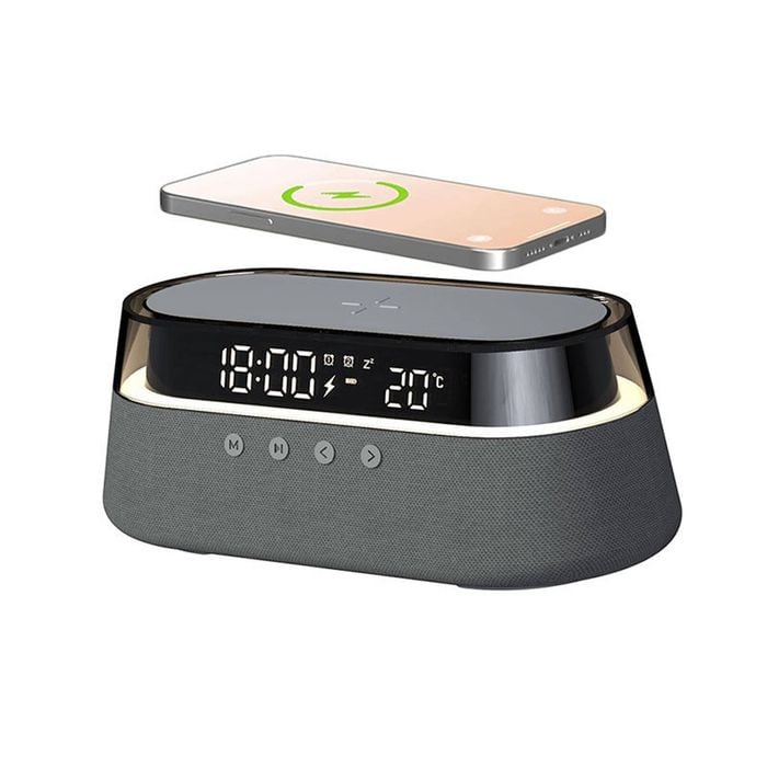 Catzon Alarm Clock Wireless Charging Night Light Bluetooth Speaker-black
