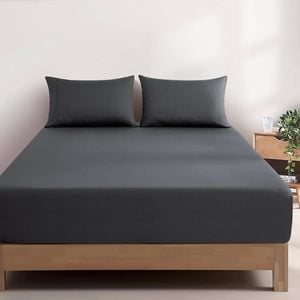 Gioia Casa Vintage Washed Cotton Fitted Sheet Set - 100% Natural Cotton - Soft & Breathable - Charcoal - Single