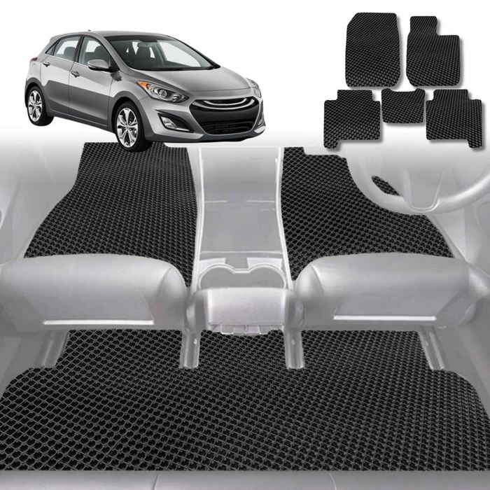 6D Diamond Car Floor Mats for Hyundai Elantra 2011-2015-Full Set-Black-Outback GT