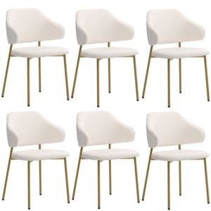 Oikiture 6x Dining Chair Accent Chairs Armchair Tub Armchairs Sherpa Gold&White