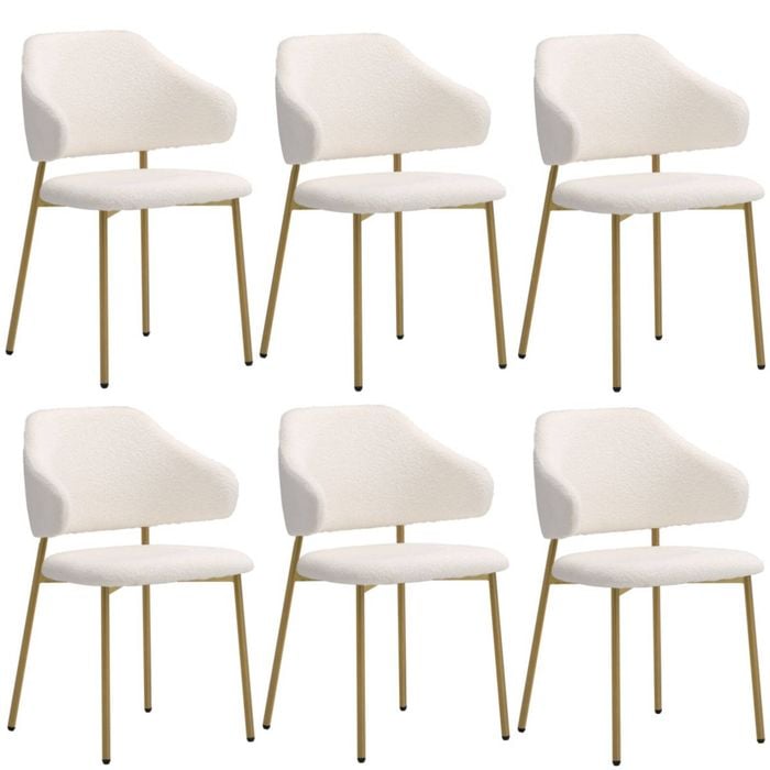 Oikiture 6x Dining Chair Accent Chairs Armchair Tub Armchairs Sherpa Gold&White