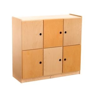 Jooyes School Bag Locker Storage Cabinet - 6 Doors - Original Wood Colour, Orange | 90cm | Cabinet