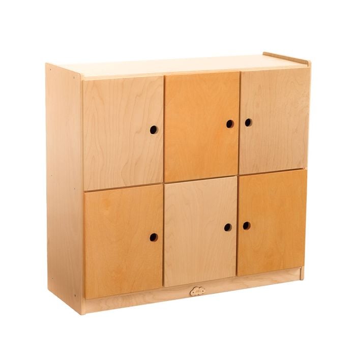 Jooyes School Bag Locker Storage Cabinet - 6 Doors - Original Wood Colour, Orange | 90cm | Cabinet