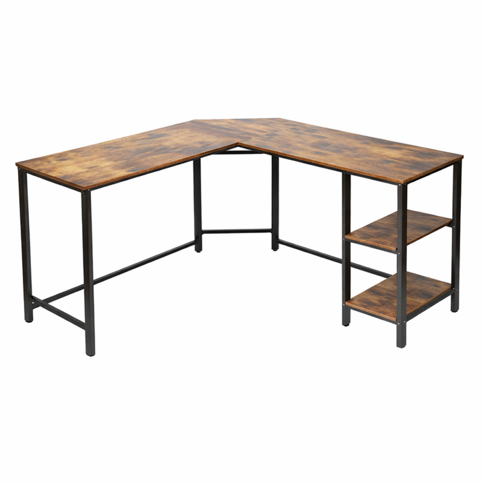 Foret Computer Desk L-shape Office Corner Table Storage Study Work Metal Antique