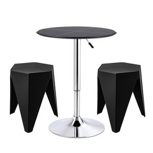 Artiss 3pcs Bar Stools And Table Set Pvc Leather Black