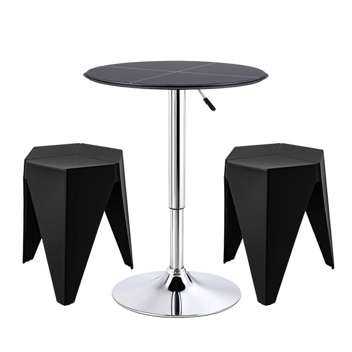 Artiss 3pcs Bar Stools And Table Set Pvc Leather Black