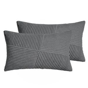 Gioia Casa Corduroy Cushion Covers - Soft Velvet with Windmill Pattern & Hidden Zipper - Dark Grey, 30cm x 50cm (Twin Pack)