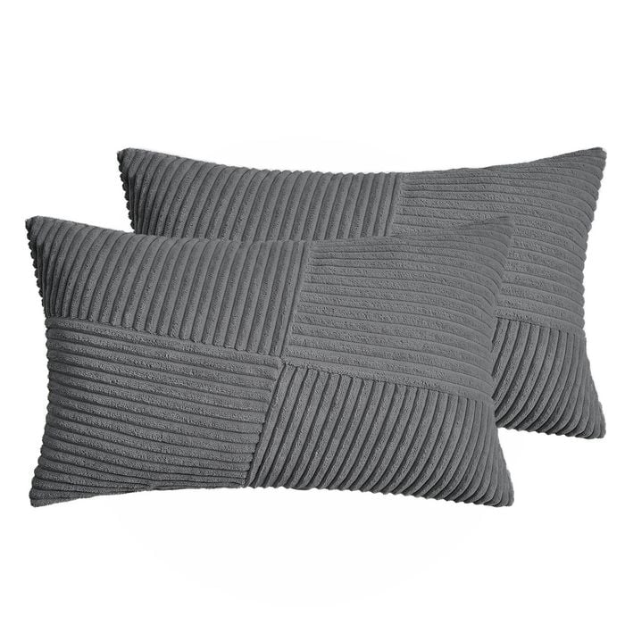 Gioia Casa Corduroy Cushion Covers - Soft Velvet with Windmill Pattern & Hidden Zipper - Dark Grey, 30cm x 50cm (Twin Pack)