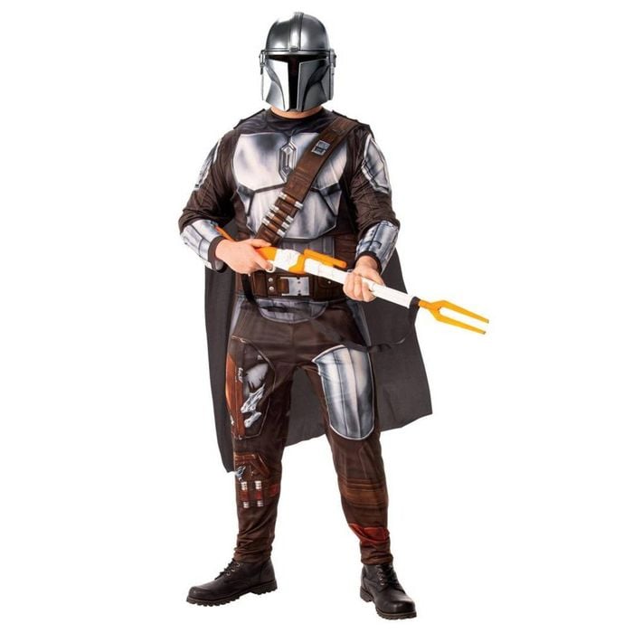 Star Wars The Mandalorian Deluxe Kids Halloween Costume with Armour &amp; Mask – Grey Colour, Extra-Large