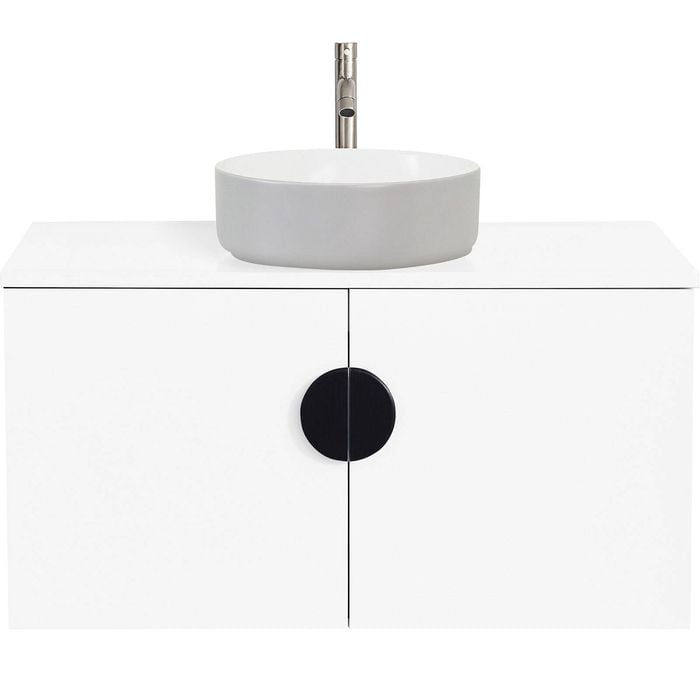 CIBO 900mm White Mornington Wall Hung Vanity with Light Grey / White Basin and Black Handle