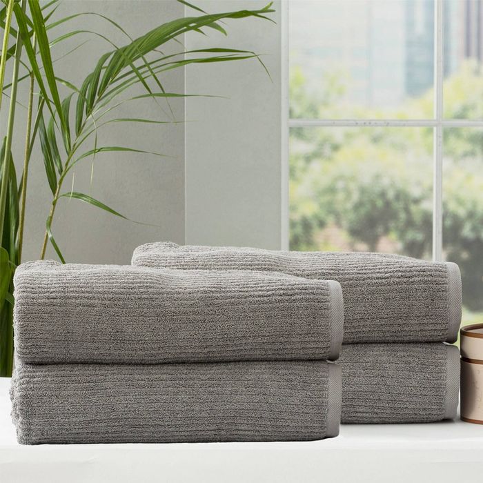 Renee Taylor 4 Piece Ribbed Bath Sheet Towel Platinum