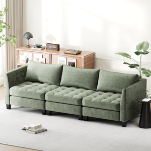 Advwin 3 Seater Sofa 265cm Chenille Sectional Comfy Couch Green