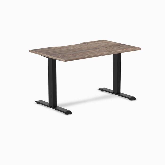 Desky Fixed Height Natural Walnut Scalloped Melamine Desk 120x75cm Matte Black Leg