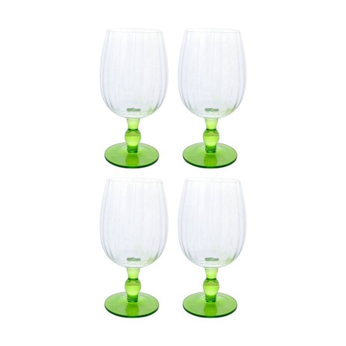 4pk Lvd Decorative Indian Green Wine Glass Barware/drinkware Decor 375ml 12x9cm