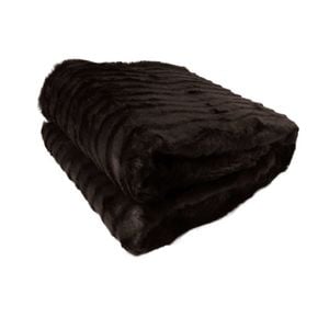Bloomington Faux Fur Striped Throw Rug 127 x 152 cm Dark Chocolate