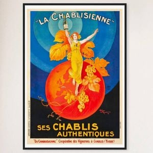 Galrie Elegant La Chablisienne Authentic Chablis Wine Vintage Poster for Home Decor, Black Frame, A1 60 x 84cm (23 x 33inch)