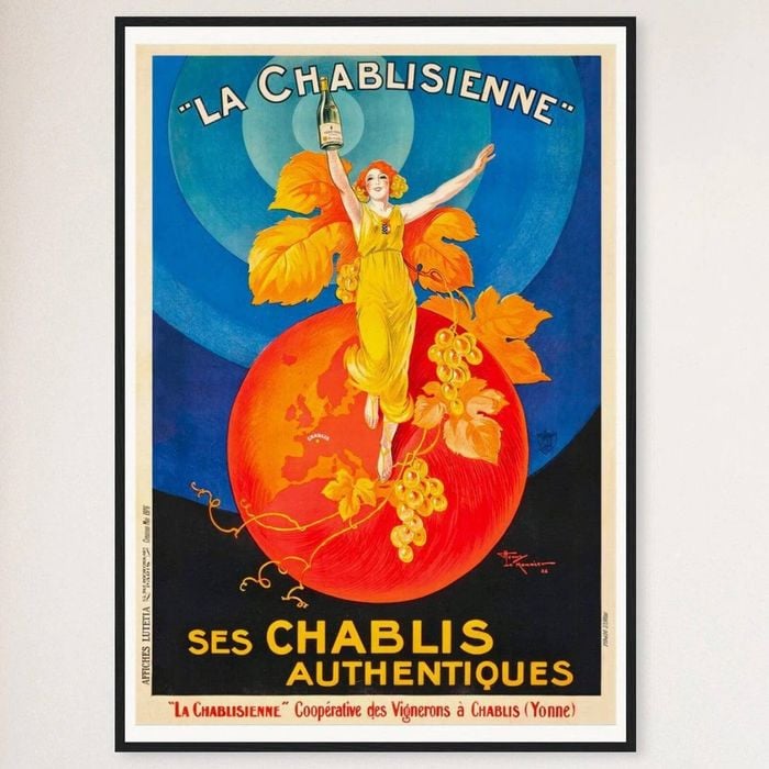 Galrie Elegant La Chablisienne Authentic Chablis Wine Vintage Poster for Home Decor, Black Frame, A1 60 x 84cm (23 x 33inch)