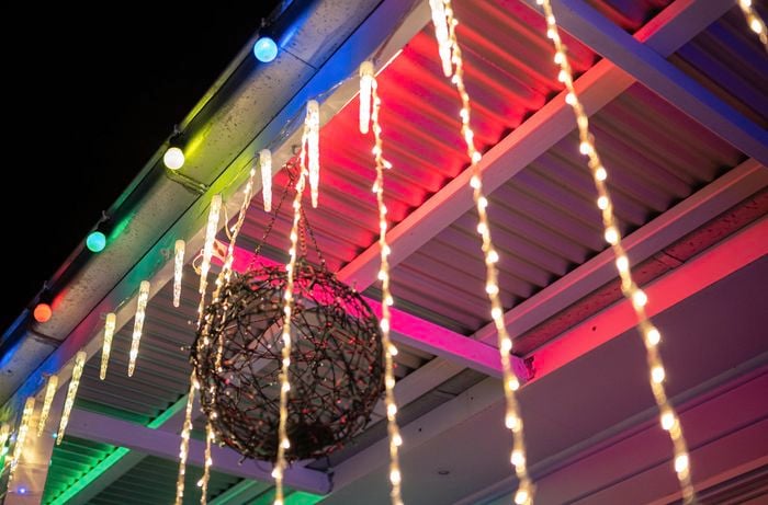 double layers of lights hanging on the exterior