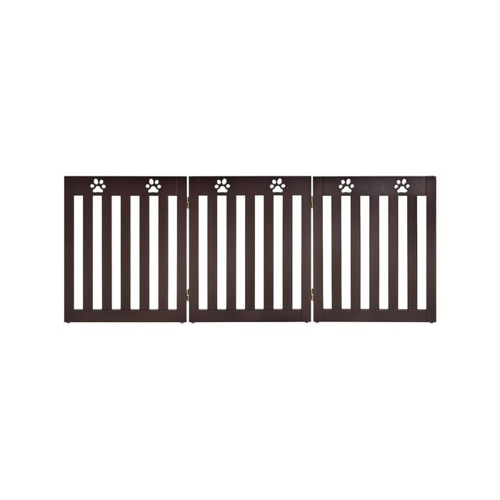 Costway 3 Panel Pet Safety Fence Wood Security Gate Brown